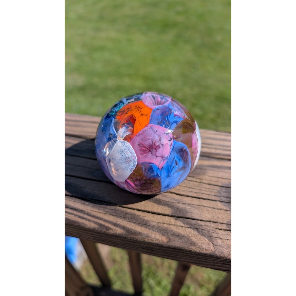 Art Glass Paperweight Signed Joe Deanda Swirled Pattern Sphere GORGEOUS